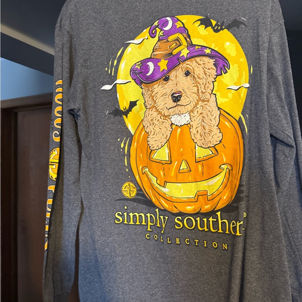 Simply Southern Gray Tee with Halloween Dog Design